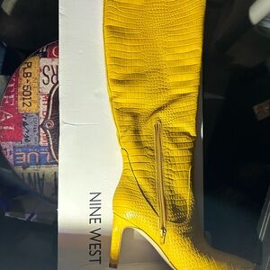 Nine West Women's Yellow Croc-Embossed Boots